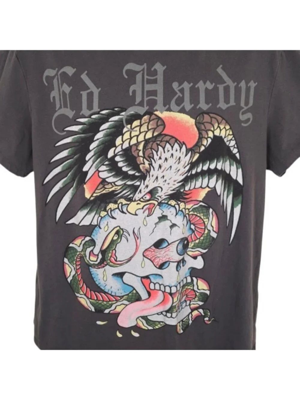 Ed Hardy T Shirt Mens Size Large Gray Bald Eagle Skull Snake